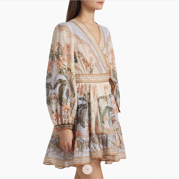 ZIMMERMANN Wylie Wrap Print Mini Dress, Designer Size 3/US Size 10, NWT 🇦🇺 - Picture 3 of 16